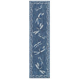 Liora Manne Carmel Indoor/Outdoor Power Loomed Synthetic Blend Low Profile Area Rug - Transitional Border Garden Nature Decorative (Dragonfly Navy) (1'11" x 4'11")
