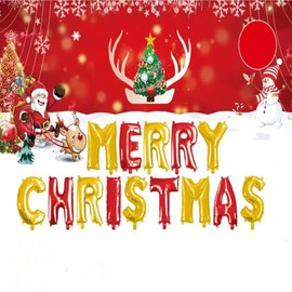 AVMBC Merry Christmas Balloons, Christmas Letter Aluminum Foil Balloons Banner for Xmas Party Supplies Decorations Home Party Decor 16Inch, Red & Gold