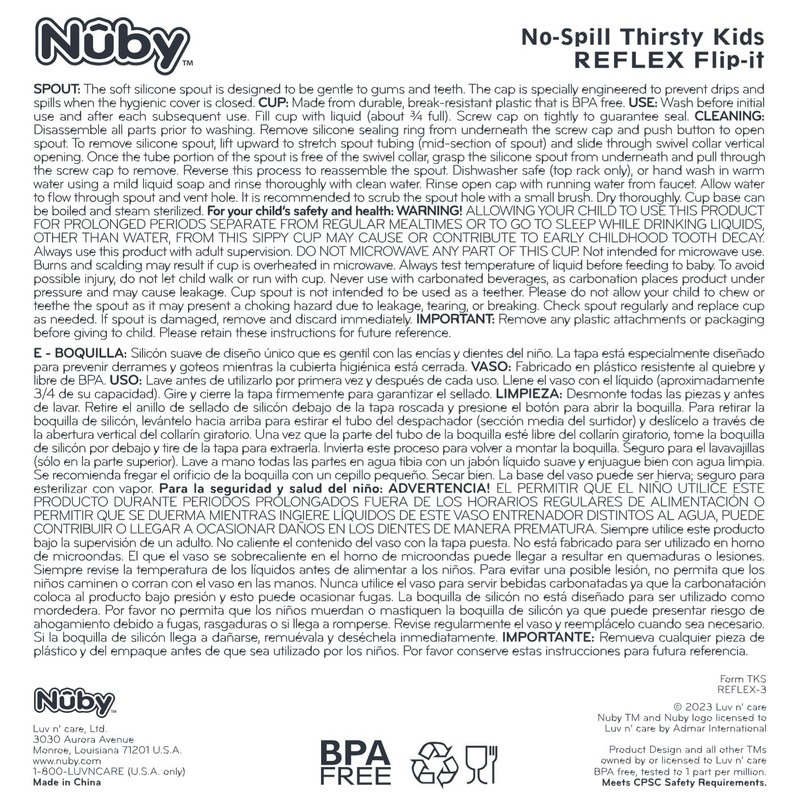 Nuby Kid’s Flip-it Reflex Push Button On-The-Go Printed Water Bottle