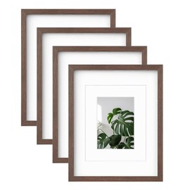 Egofine 11x14 Picture Frames Set of 4, Made of Solid Wood Covered by Plexiglass 5x7 and 8x10 with Mat or 11x14 without Mat, for Table Top Display and Wall Mounting Photo Frame Brown