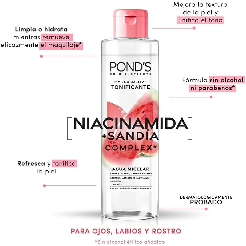 POND'S Agua Micelar Hydra Active Tonificante Sandía Complex, 100 ml