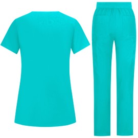 B-well BELLA Scrubs Uniforms Women Set | Scrub Top + Scrub Pants Set |Medical Uniforms & Scrubs | Scrub Uniform with Spandex, teal, XS