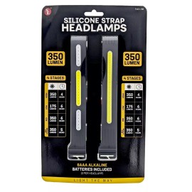 Sona 2-piece set of 350 lumens cob silicone strap headlamps, requires 6 aaa
