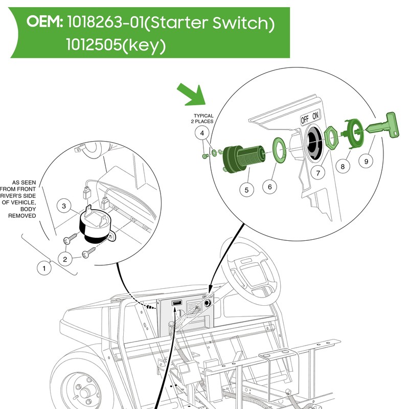 10L0L 12 Volt Ignition Key Switch for Club Car DS,