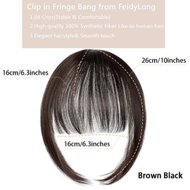 RPAEOY Clip-In Bangs Real Hair Temple Remy Fringe Hair Extensions Fringe Clip in Fringe Real Hair Extensions Fake Bangs One Piece Natural Hair Hairpiece for Women (Black Brown)