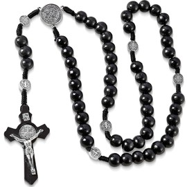 GVEYIQK Wooden Rosary Necklace, Catholic Cross Rosary Necklace, Natural Wood Prayer Chain Necklace