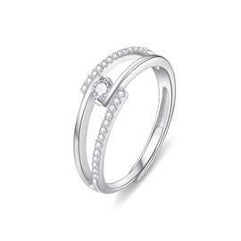 SENSE TO CREATE Adjustable 18K White Gold Plated 925 Sterling Silver Rings for Women, Cubic Zirconia Romantic Love Rings, Engagement Wedding Band Ring, Gift for Her, Ring Box Packed (Double hoop)