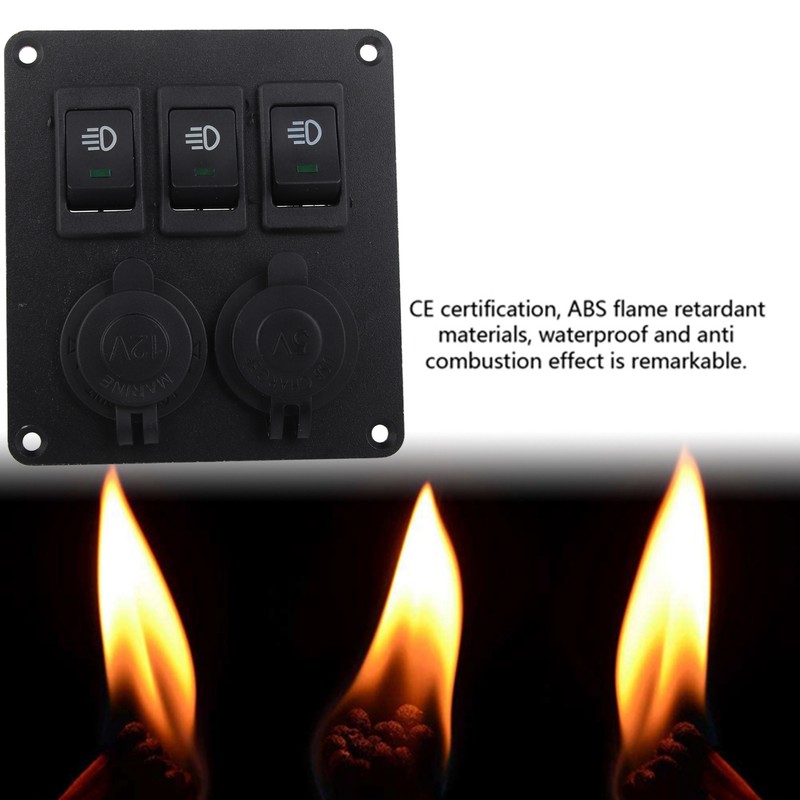 Car Marine 3+2combination LED Single Rocker Green Light Switch+Car Charger