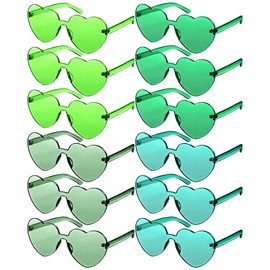 Photect 12 Pair Heart Shaped Sunglasses Gift for Women Colorful Glasses Transparent Heart Glasses Summer Party Favor(Gradient Green)