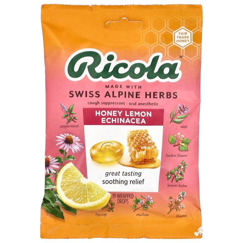 Ricola HoneyLemon with Echinacea Cough Suppressant Throat Drops, 19 Count