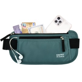 RFID Blocking Money Belt for Men and Women, Slim Fanny Pack for Travel, Running, RFID Blocking and Belt Width, Black Turquoise, RFID Blocking & Belt Width:1.45"