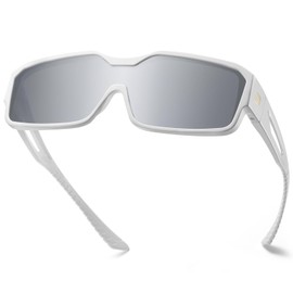 DUCO Sports Polarized Fit Over Sunglasses for Men Women Wrap Around Wear Over Glasses for Cycling Fishing (A White Frame Revo Mirror Lens)