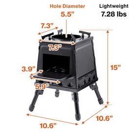 Japard Wood Burning Camp Stove, Portable Cast Iron Camping Wood Stove, Black Woodstove with Carrying Case for Backpacking Outdoor Cooking
