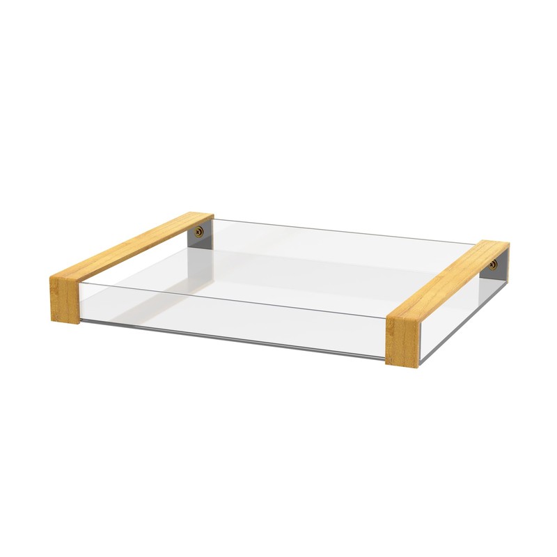 JUIOETUR Acrylic Serving Tray with Wooden Handles, Rectangle
