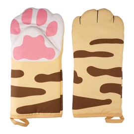 1 Pair Cat Cooking Gloves, 31 x 15 cm, Funny Oven Gloves, Heat Resistant, Non-Slip Long Baking Gloves, Heat Resistant Oven Gloves, Baking Gloves, for Cooking, Baking, Barbecue