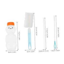 SHOWERORO 12 Pack Bear Shaped Juice Bottles with Straw Brush Honey Bottle Set Reusable Candy Containers