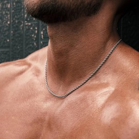 Meeran Sterling Silver Necklace for Men, 925 Silver Chain for Men Women 2mm Rope Chain Mens Women Jewelry