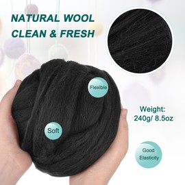 sourcing map Needle Felting Wool, 8.5 Oz Nature Fibre Wool Yarn Roving for Wet Felting, Handcrafts, DIY Materials (Black)