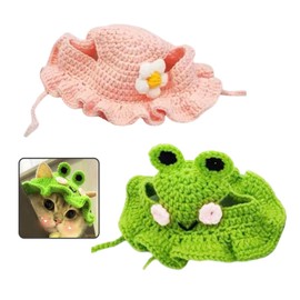 FDGGT 2 Pieces Knitted Pet Hoods, Frog Shaped Pet Hats, Cute Pet Hoods, Pet Fancy Dress Accessories