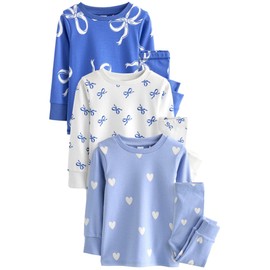 NEXT Stampy Pyjamas Pack of 3, Blue/Cream Bow