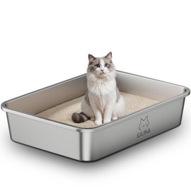 Qiuma Jumbo Stainless Steel Cat Litter Box, 27.5"×19.6"×5.9", XXL Metal Litter Pan with High Sides, Odor-Free, Non-Stick, Easy to Clean, Ideal for Extra-Large Cats & Multi-Cat Households