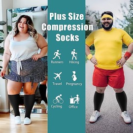Gcbiger 3 Pairs Plus Size Compression Socks (20-30 mmHg) for Women & Men, Wide Calf Extra Large Knee High Stockings (as8, alpha, 3x_l, plus, regular, Black)