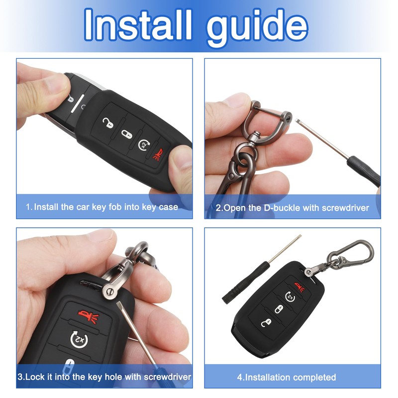 TOMALL 2 Pack for Dodge Key Fob Cover with Keychain,