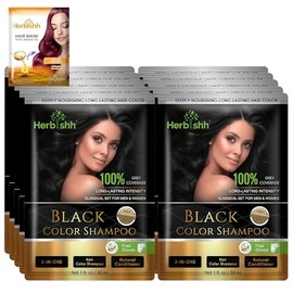 Herbishh Hair Color Shampoo for Gray Hair– Hair Dye Shampoo with Argan Hair Mask–Tamaño de viaje-Tiñe el cabello en minutos–Color de larga duración–10