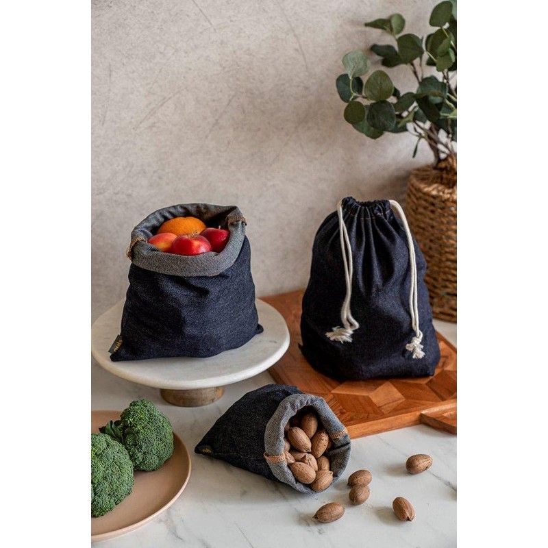 Nuts Jeans Fruit and Vegetable Bags with Drawstring, Set of