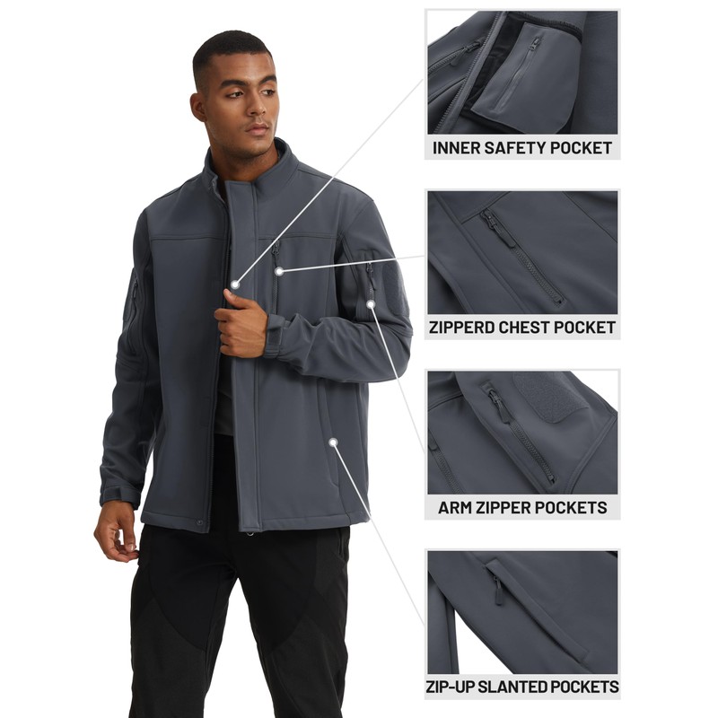 TACVASEN Men's Tactical Softshell Jacket Fleece Lined Water Resistant Windbreaker