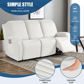 TAOCOCO Recliner Sofa Slipcover, 3 Pieces Polyester Fabric Stretch Sofa Covers for 3 Seat Reclining Couch, Soft Washable Furniture Protector with Pockets (3 Seat, Milk White)