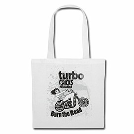 'Shoulder bag "Turbo Chicks Burn the Road Bike Outdoor T-Shirt Route 66 Motorcycle Chopper Gothic Motorcycle Skull Motorcycle Club Bike Shopping Bag School Bag Gym Bag in White