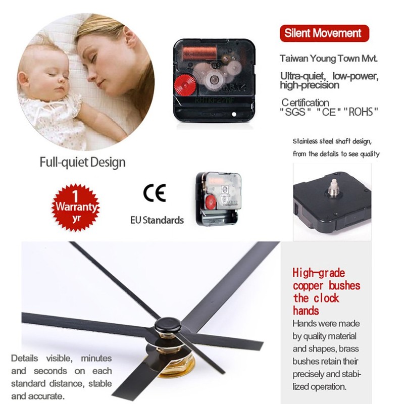 JUSTIME 14-inches Oak Solid Wood Luminous Wall Clocks, Silent Sweep