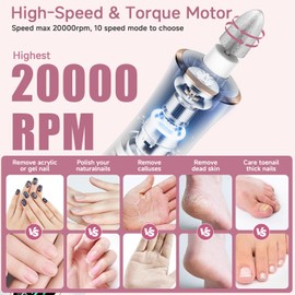 Professional Manicure Pedicure Kit, Cordless Electric Nail File Set, 360° LED Light Nail Drill Machine with LCD Display, 10 Speeds Rechargeable Nail Drill for Gel Nail Thick Toe Nails Gifts