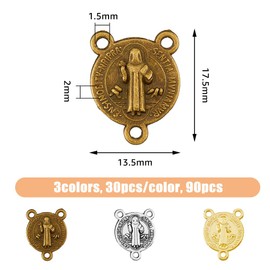 HOBBIESAY 90 Pcs 3 Colors Saint Medals Charms Christmas Metal Saint Pendant Medal Charms Medal Pendant Beads Medallion Pendants Charms Antique Silver Necklace Bracelet Pendant for DIY Jewelry Making