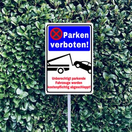 Privatparkplatz Sign Parking Prohibited Sign, Tin Sign Private Parking Paid Towing Outdoor Decoration 20 x 30 cm