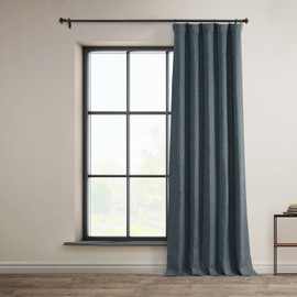 HPD Half Price Drapes Faux Linen Textured Room Darkening Curtains for Bedroom 108 Inches Long (1 Panel), 50W X 108L Curtains for Living Room Home Decor, Reverie Blue