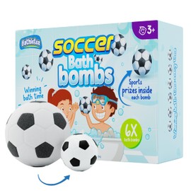Bathletes 6pc Sporty Kids Bath Bombs with Surprise Inside - Perfect for Birthdays, Holidays (Soccer)