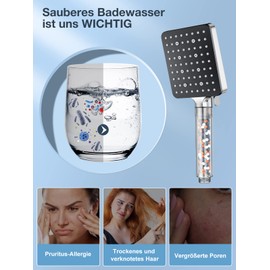 YEAUPE PRO Shower Head with Filter, Shower Head with Filter Hard Water Saving, Hand Shower, Rain Shower, Pressure Increasing Economy Shower Head with 6 Jet Types, Anti-Limescale Shower Head for the