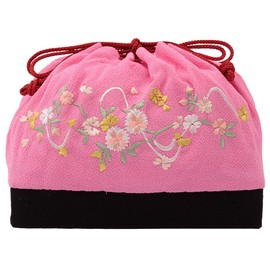 Soubien Assort-kin0065 Single Item, Drawstring Bag, Graduation Ceremony, Hakama, Coming-of-Age Ceremony, Furisode Embroidery,, A pink x cherry blossom (sbn-kin10157)
