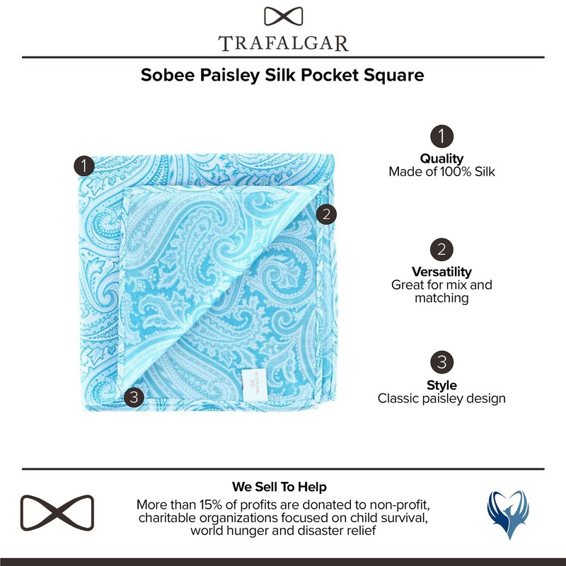 Trafalgar Sobee Paisley - Bolsillo cuadrado de seda, Azul, Talla