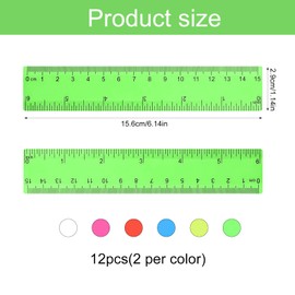 SJUNJIE Pack of 12 Rulers 15 cm Primary School Stationery for Teaching Ruler Primary School 1st Grade Colour Transparent Rulers with Centimetres and Inches for Schools Painting Offices
