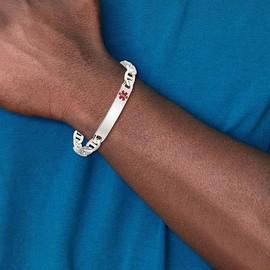 925 Sterling Silver Medical Alert ID Figaro Link Chain Bracelet 8 inch