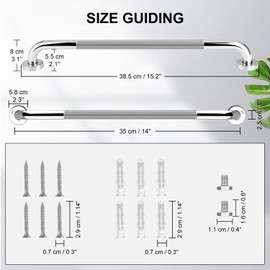 supregear Bathroom Grab Bar Rail, 304 Stainless Steel Anti-Slip Safety Rail for Elderly, Indoor/Outdoor Auxiliary Support Handle for Bathtub Shower Kitchen Bedroom Steps, Disabled Senior, 35 cm