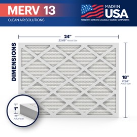 BNX TruFilter 18x24x1 Air Filter MERV 13 (6-Pack) - MADE IN USA - Electrostatic Pleated Air Conditioner HVAC AC Furnace Filters for Allergies, Pollen, Mold, Bacteria, Smoke, Allergen, MPR 1900 FPR 10