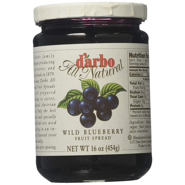 D'arbo all Natural Fruit Spread, Wild Blueberry, 16 Ounce
