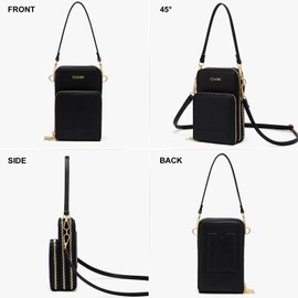 Cnoles Leather Small Crossbody Bag for Women Cellphone Bag Small Shoulder Purse and Handbag Fashion Travel Wallet Adjustable Strap with Card Slots (Black-0064A, 11cmX7cmX18cm)