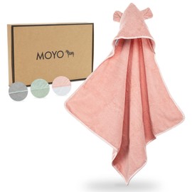 MOYO Hooded Towel with Ears in Pink, 75 x 75 cm, Toddler & Baby Bath Poncho Made of 100% Terry Cotton, Baby Towel with Hood, Soft Baby Bath Towel, Washable Hooded Towel Baby