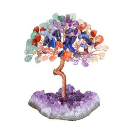 CrystalTears Chakra Crystal Tree Healing Crystal Gemstone Tree Life Copper Wire Wrapped 7 Chakra Stone Tree Feng Shui Crystal Money Tree for Decor Positive Energy Crystal Gifts for Christmas