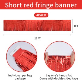 YUKL Red Table Skirt Red Birthday Decorations Red Streamers Party Decorations 4Pack 12FT Red Tinsel Fringe Garland,Red Fringe Backdrop Curtain Decorations for Party